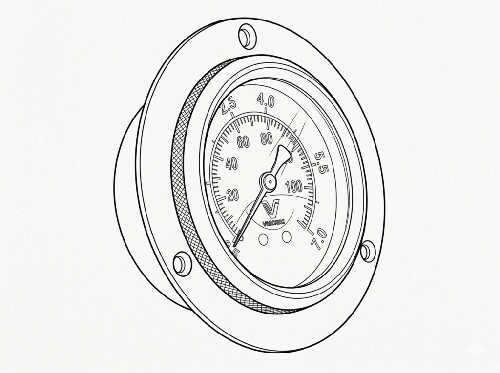 1/4" NPTM Back Connect Pressure Gauge c/w Flange Bracket, 1000psi (OH-00506)